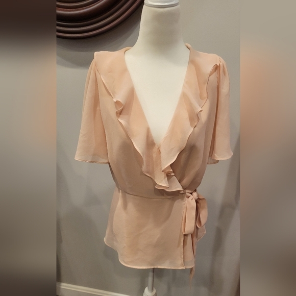 CALVIN KLEIN Blush Ruffle Top Blouse Women's Size S/P - Picture 3 of 6